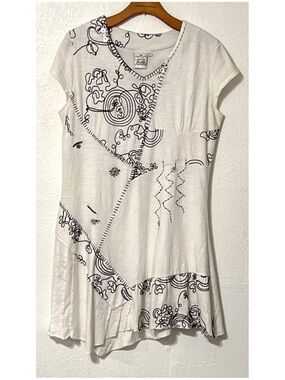 Parsley & Sage Cotton Artsy Patchwork Print Cap-Sleeve Dress Mother of Pearl
